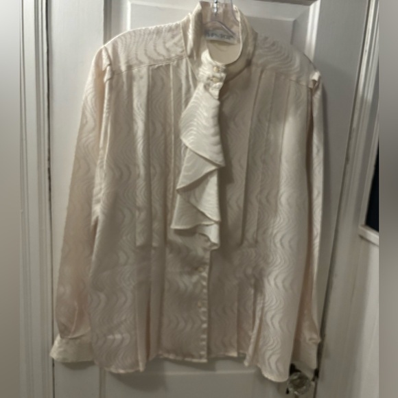 Vintage 80s Cream Ruffle Cravat High Neck Romantic Victorian Blouse - Picture 2 of 4